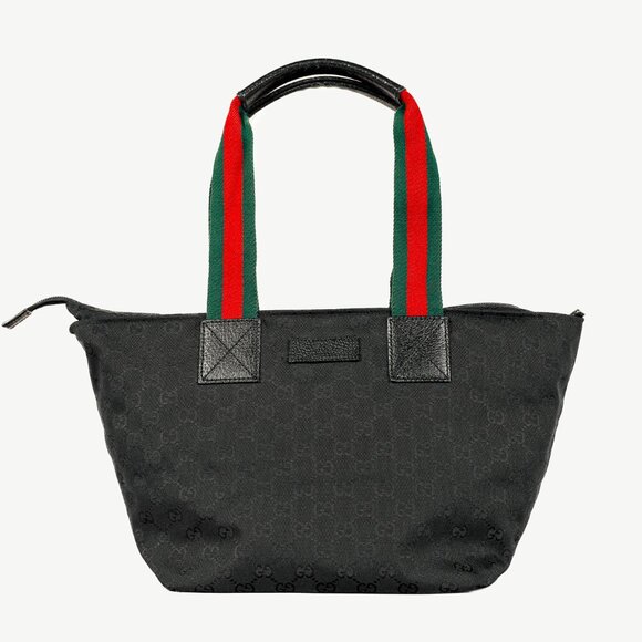 Gucci Black GG Canvas Web-Strap Small Tote - Picture 1 of 13